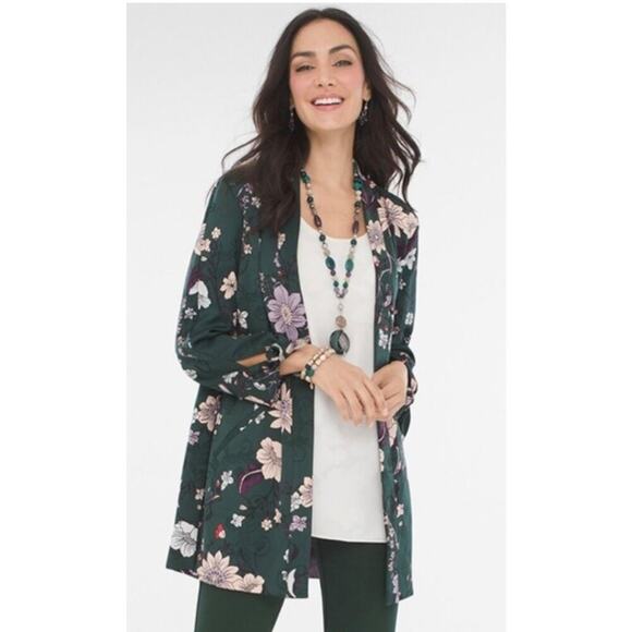 Chicos Floral Kimono Open Front Jacket Top Chicos Size 0 - Picture 1 of 8